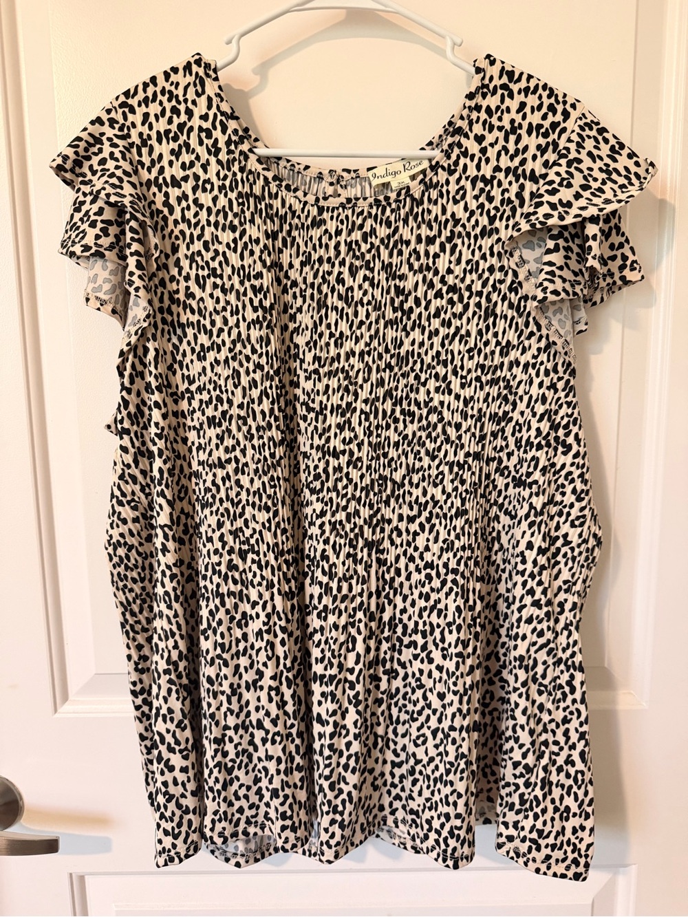 Indigo Rose Cream & Black Leopard Flutter Sleeve Blouse